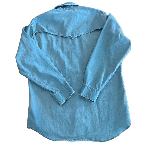Wrangler Brushpopper Vintage Shirt Mens SZ Large Caped Yoke Turquoise - Picture 2 of 7